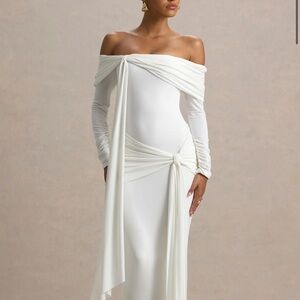 Jovie dress: Off-Shoulder White Draped Gown